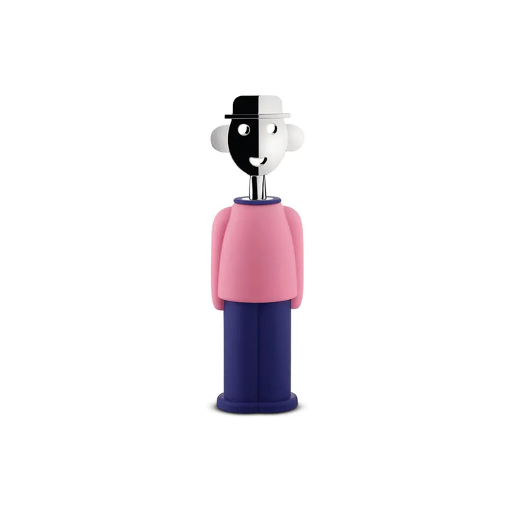 Cavatappi a forma di omino vestito di rosa e blu con testa cromata