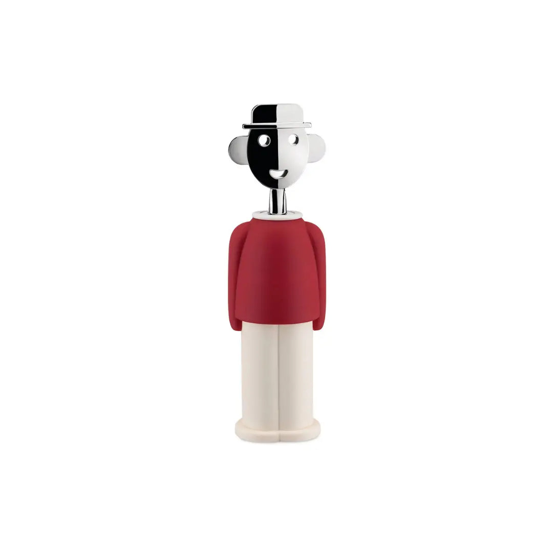 Cavatappi a forma di omino vestito di rosso e bianco con testa cromata