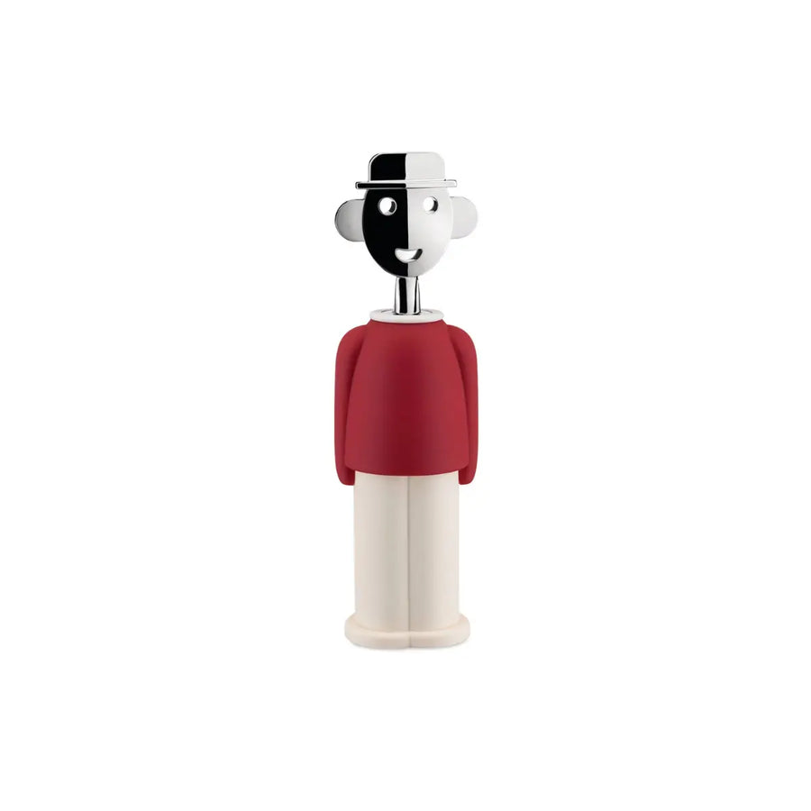 Cavatappi a forma di omino vestito di rosso e bianco con testa cromata