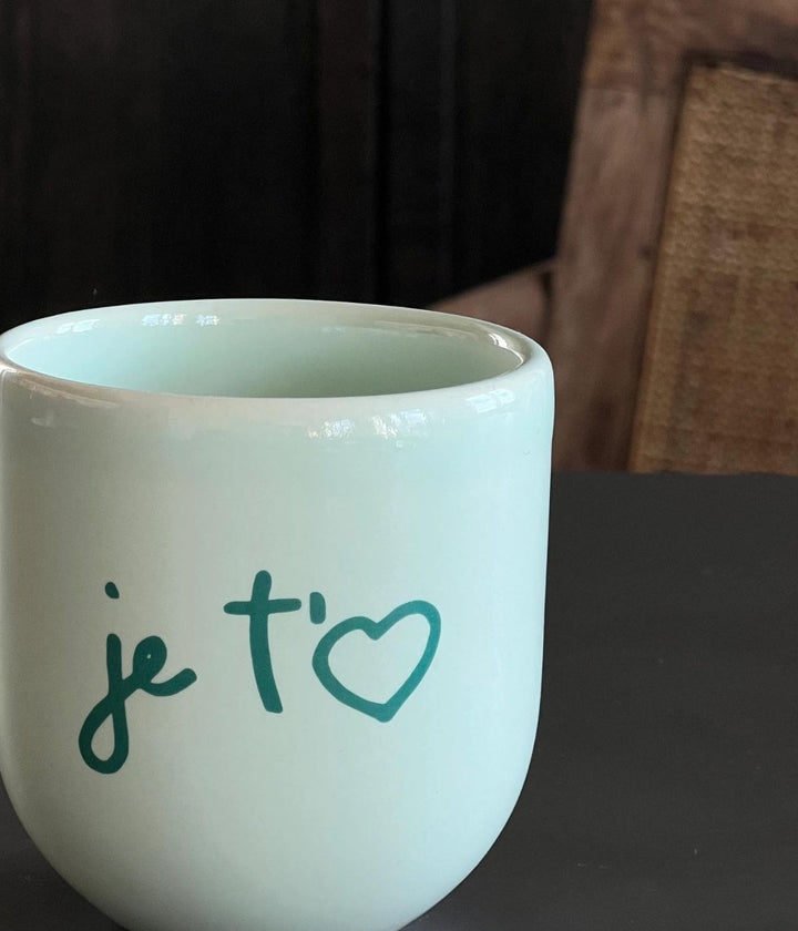 Tazza verde menta chiaro con scritta Je t'aime
