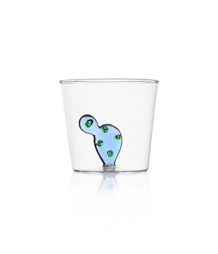 Bicchiere Desert Plants Cactus di Ichendorf con motivo di cactus blu e verde, realizzato in vetro borosilicato.