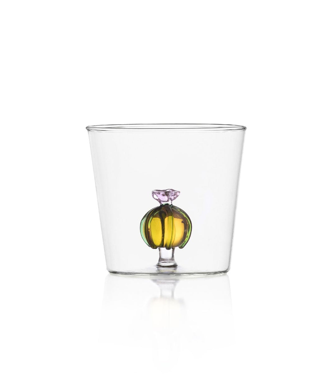 Bicchiere Desert Plants Cactus di Ichendorf con motivo di cactus giallo e bocciolo rosa, realizzato in vetro borosilicato.