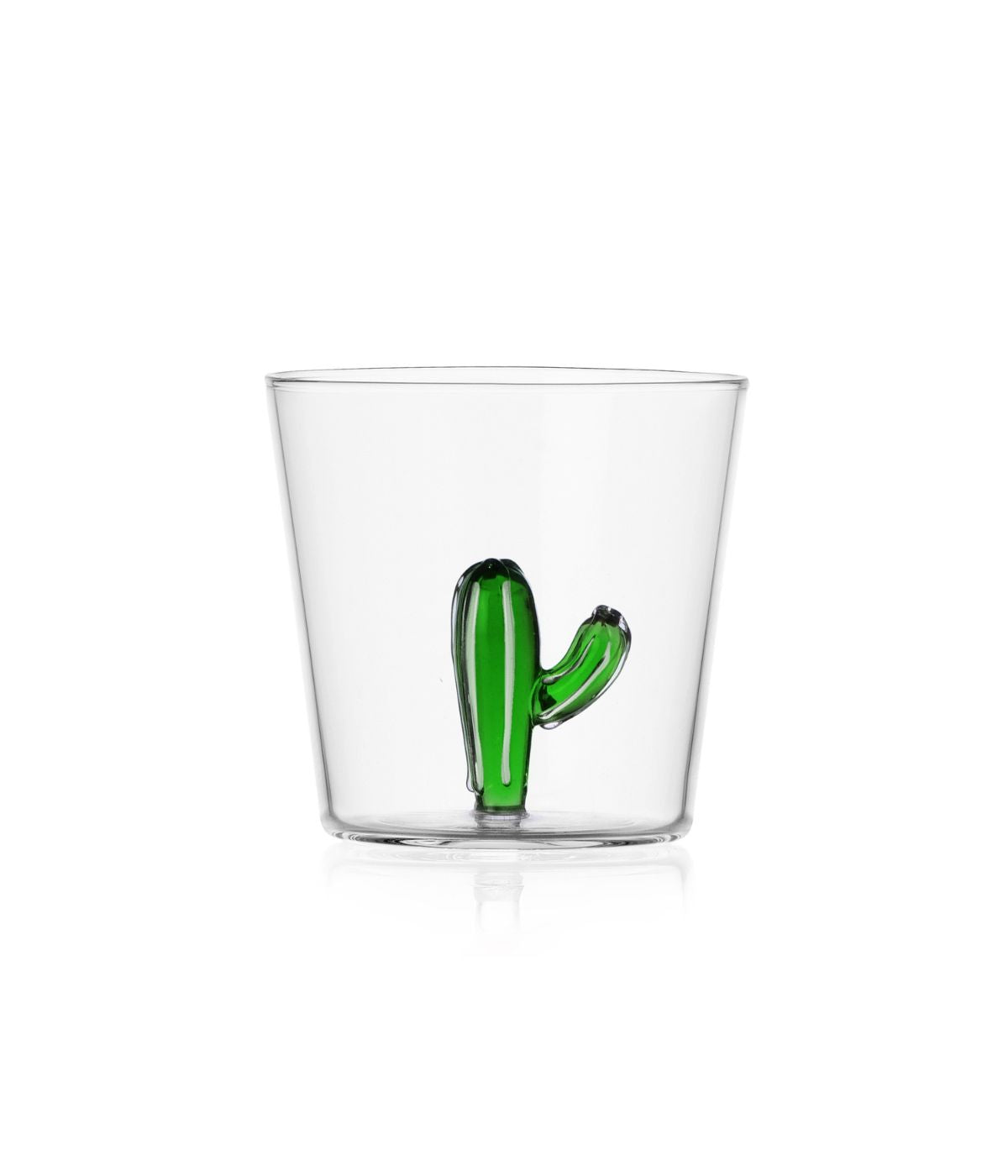 Bicchiere Desert Plants Cactus di Ichendorf con motivo di cactus verde a braccio singolo, realizzato in vetro borosilicato.