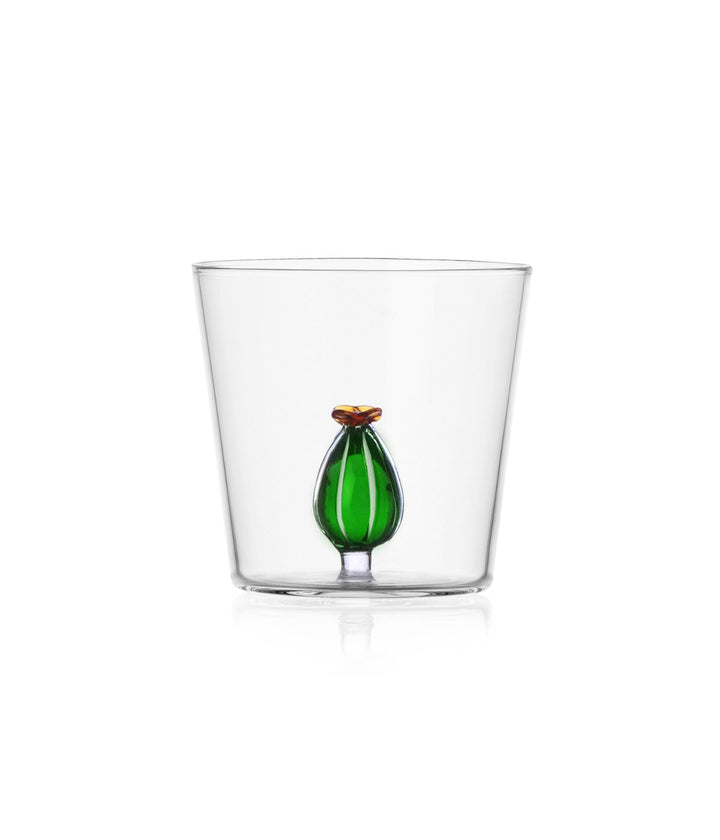 Bicchiere Desert Plants Cactus di Ichendorf con motivo di cactus verde a bocciolo, realizzato in vetro borosilicato.