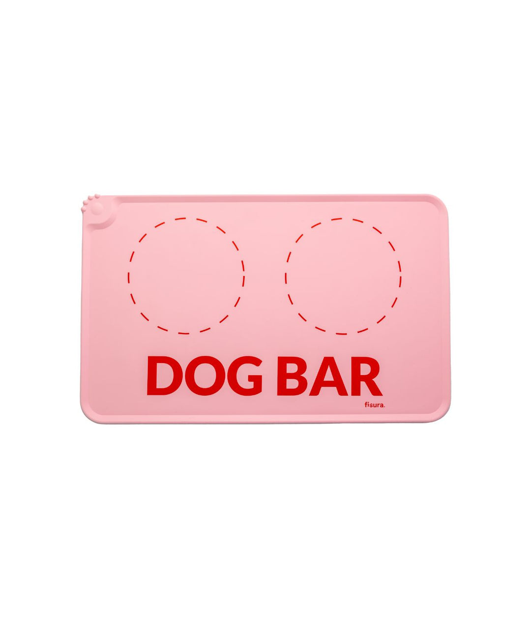 Vista dall'alto del Tappetino per Ciotola Dog Bar rosa con bordi rialzati per evitare spargimenti.
