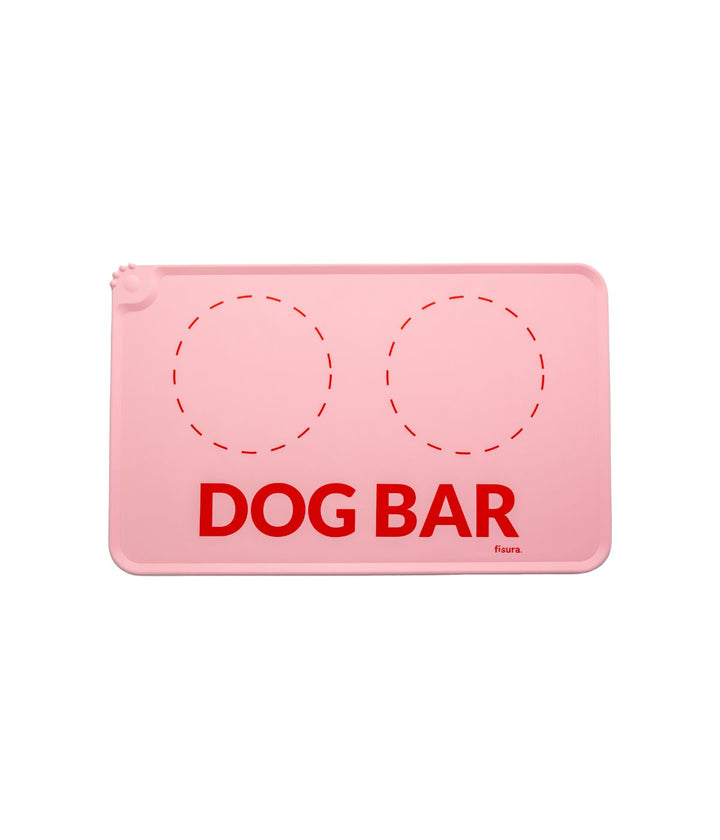 Vista dall'alto del Tappetino per Ciotola Dog Bar rosa con bordi rialzati per evitare spargimenti.