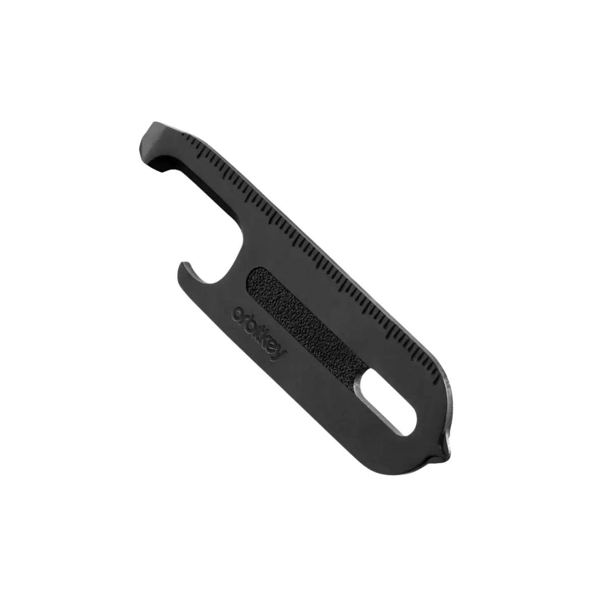 Accessorio multiuso 9 in 1 in acciaio inox nero pensato per essere inserito nel portachiavi compatto orbitkey. Sfondo bianco