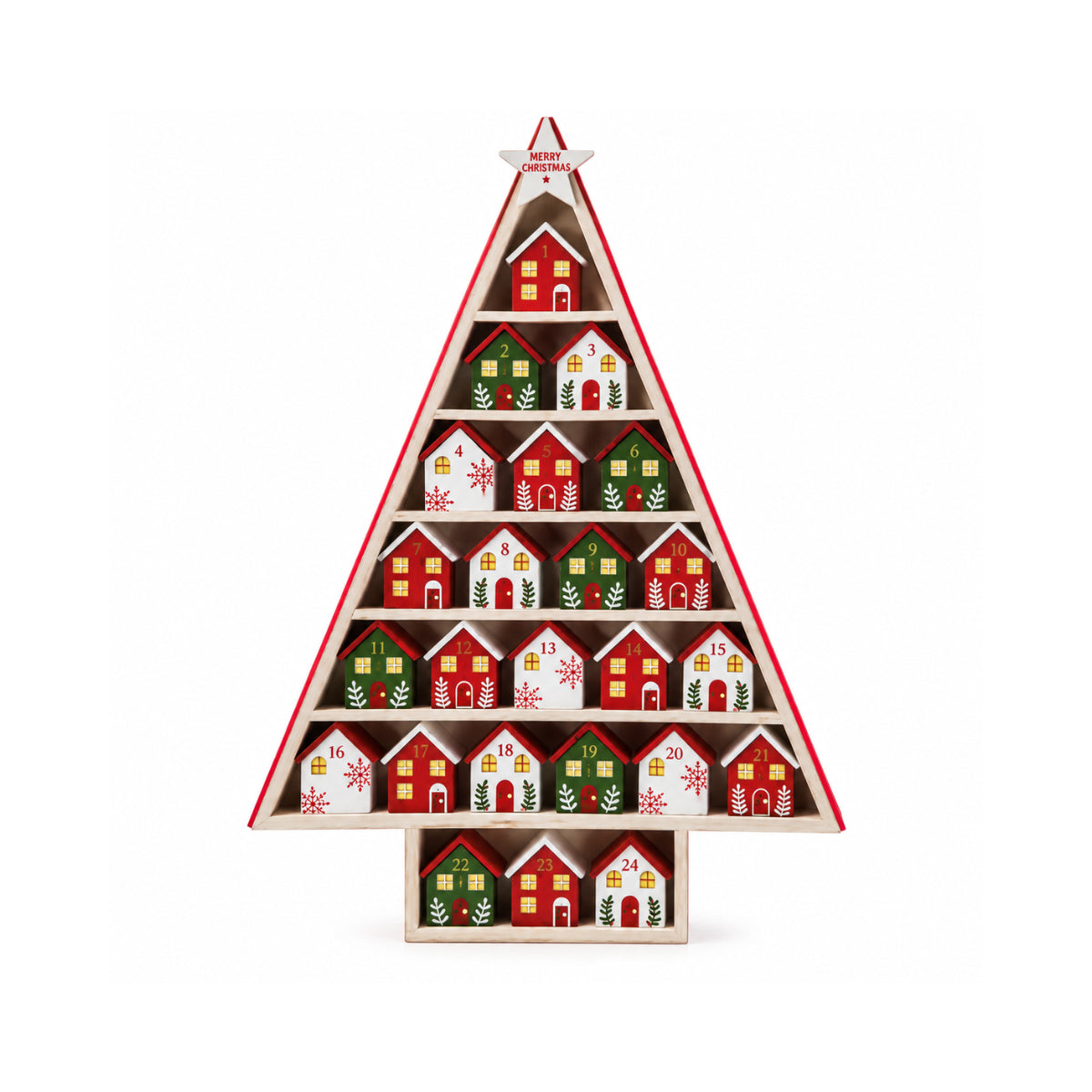 Calendario dell'Avvento Pino bianco e rosso EDG H 44,5 cm
