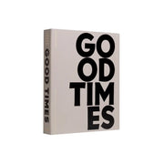 Album fotografico Good Times con copertina in tessuto grigia e scritta nera con dettagli oro.