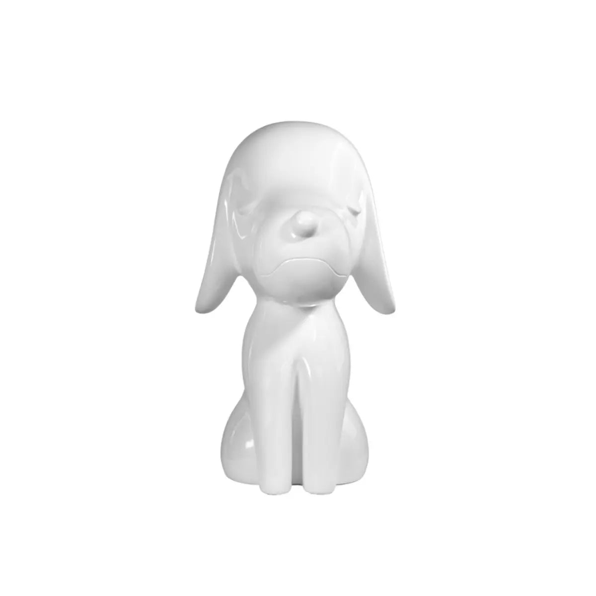 Statua decorativa a forma di cagnolino bianca lucida vista frontale 