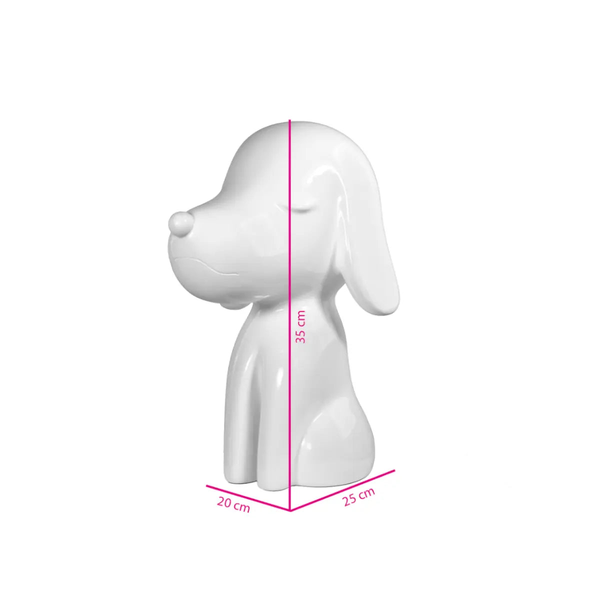 Statua decorativa a forma di cagnolino bianca lucida con misure