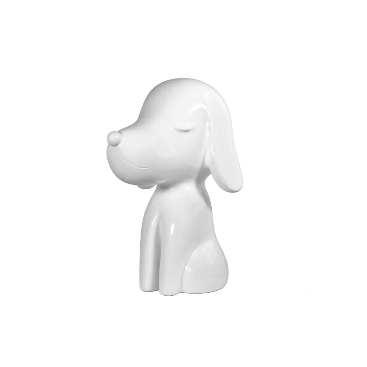 Statua decorativa a forma di cagnolino bianca lucida vista laterale 