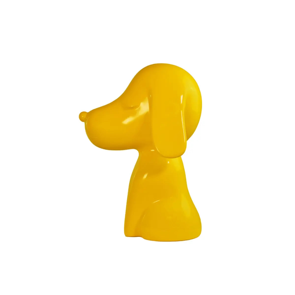 Statua decorativa a forma di cagnolino gialla lucida vista laterale 
