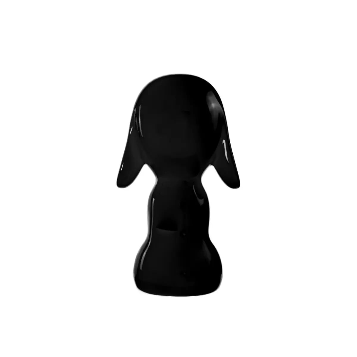 Statua decorativa a forma di cagnolino nera lucida vista da dietro  