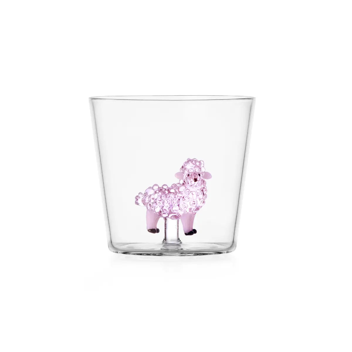 Bicchiere con pecora rosa in vetro colorato all'interno