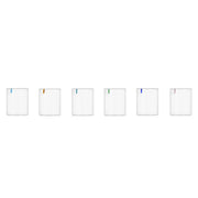 Set di 6 bicchieri trace in vetro con dettagli a goccia colorati. Sfondo bianco 