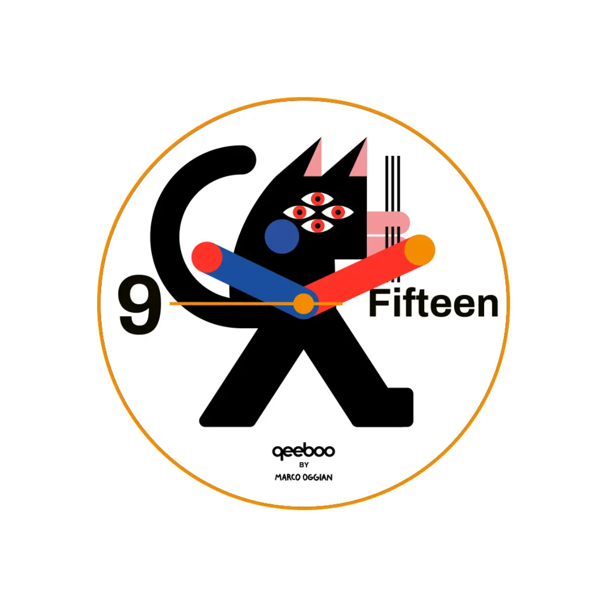 Orologio da muro con gatto design by Marco Oggian per Qeeboo