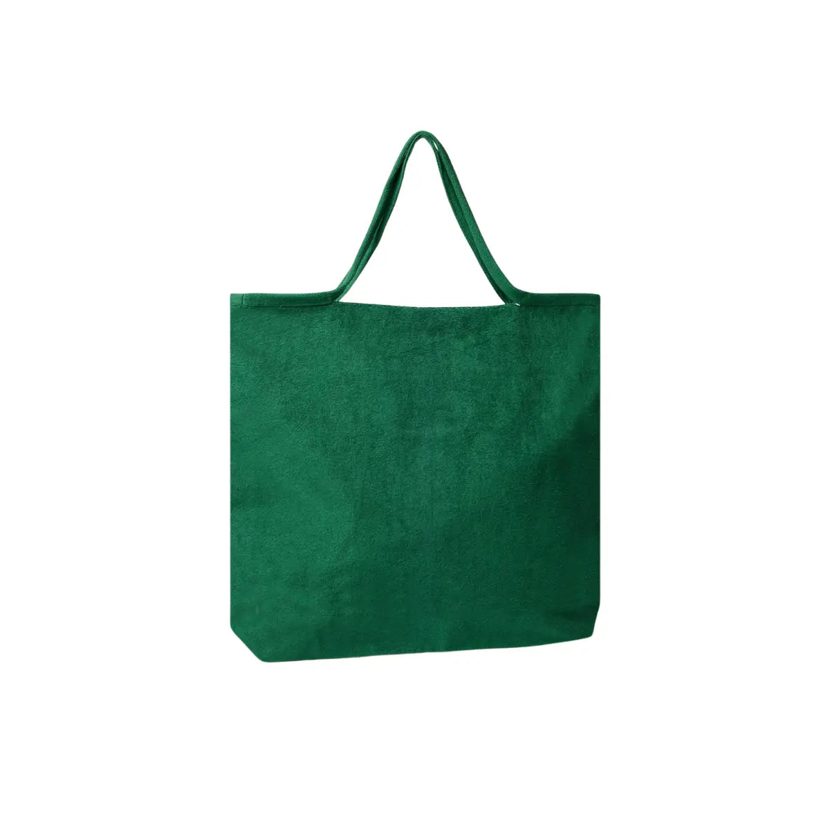 Retro della borsa in spugna verde di Linea Daria. Sfondo bianco