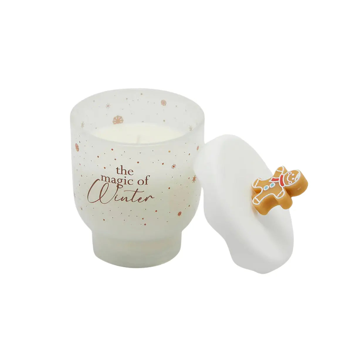 Candela bianca natalizia con biscotto di marzapane sul tappo