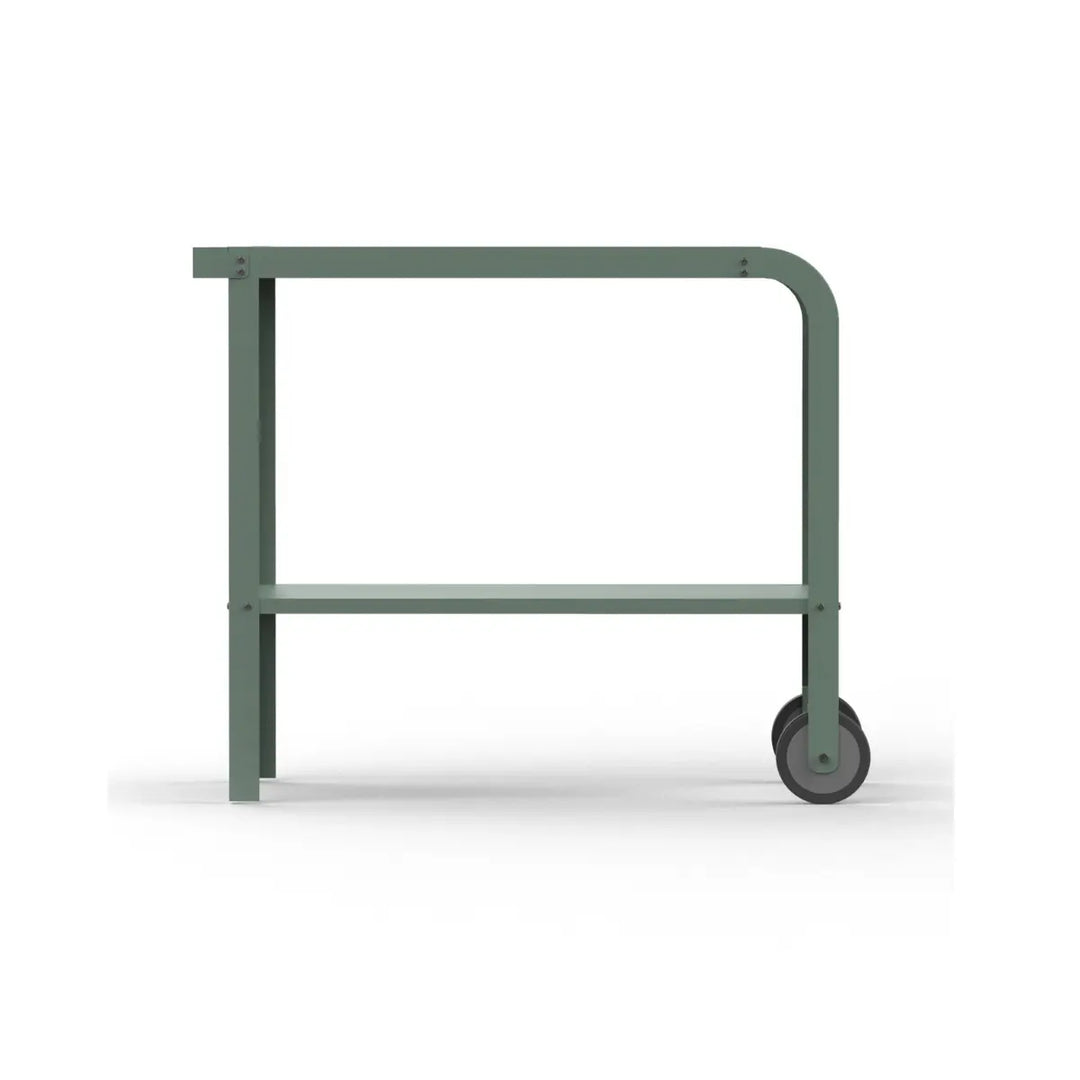 Carrello da servizio con due ruote color Eucalipto visione laterale