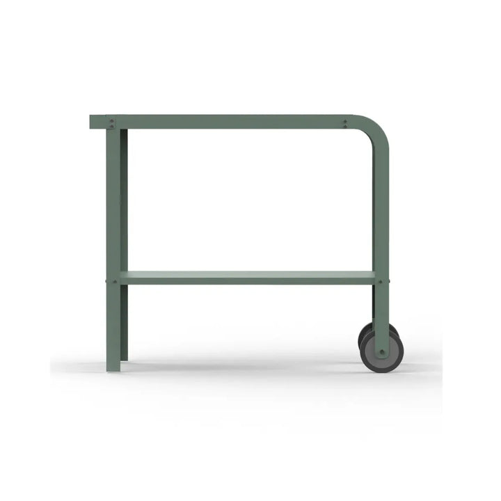 Carrello da servizio con due ruote color Eucalipto visione laterale