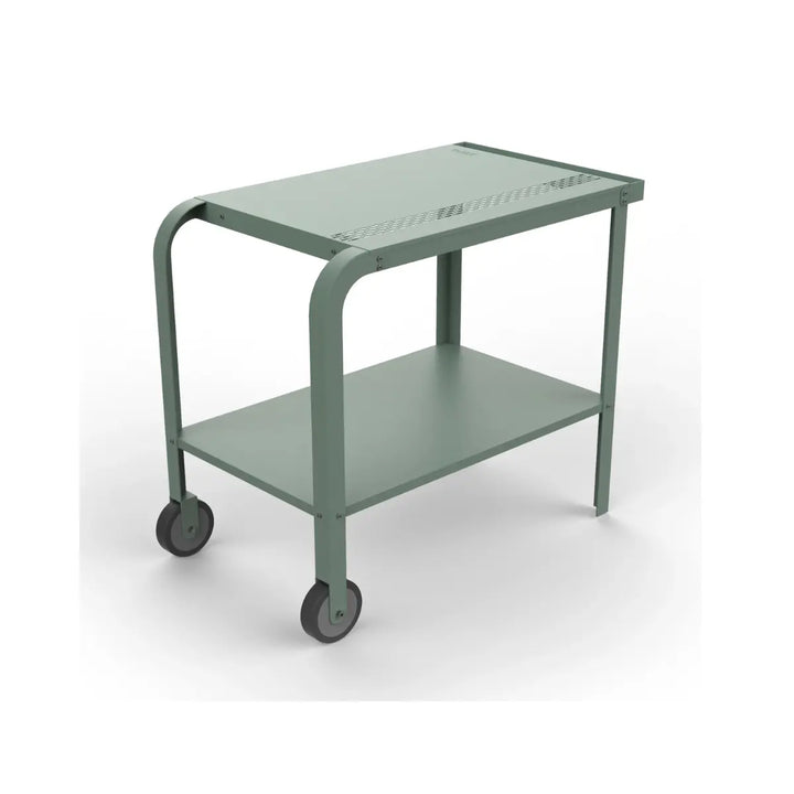 Carrello da servizio con due ruote color Eucalipto visione laterale