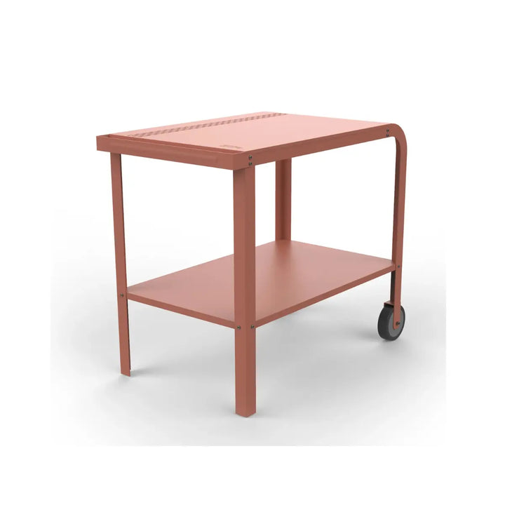 Carrello da servizio con due ruote color terracotta visione laterale