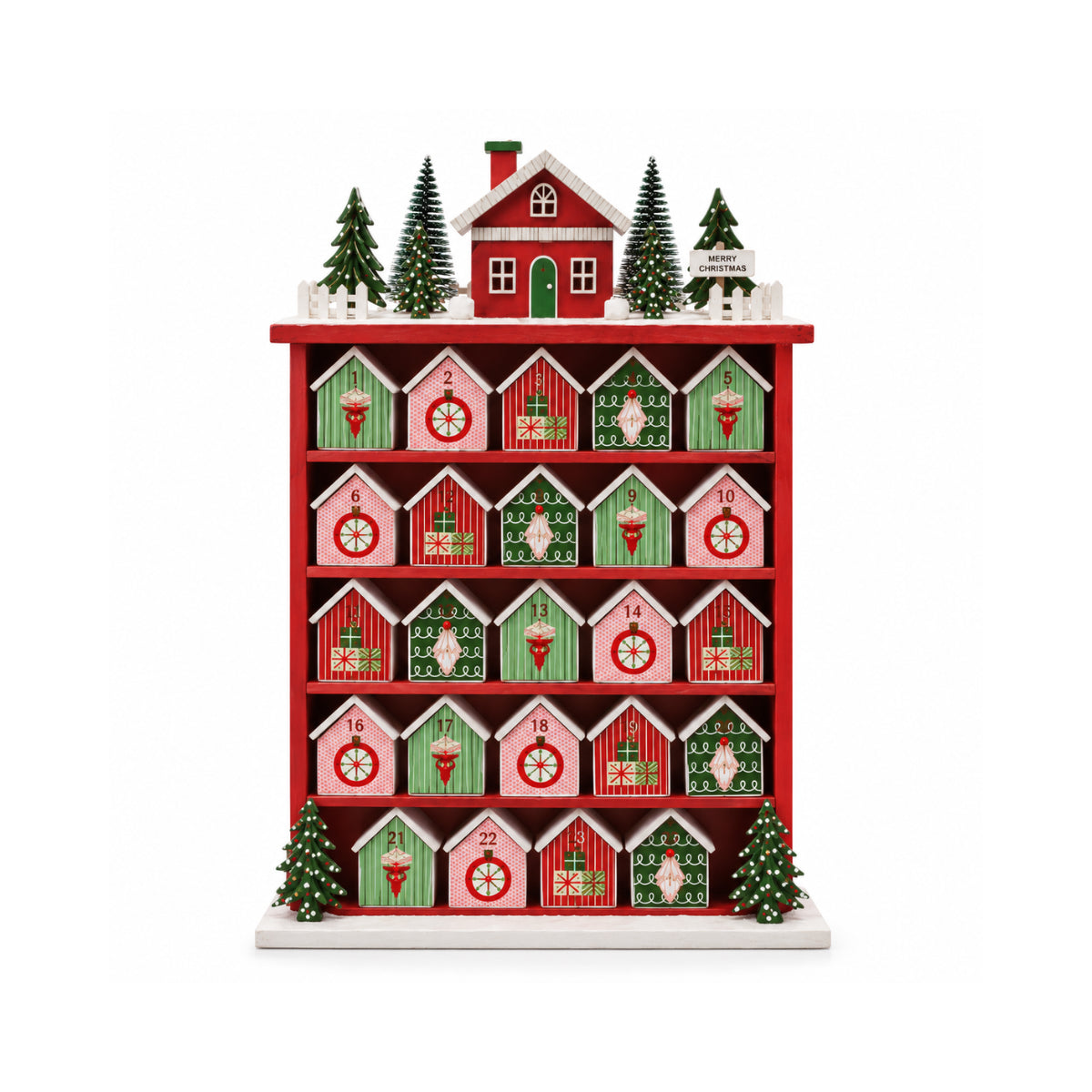 Calendario dell'Avvento Casetta rossa in legno EDG H 38,5 cm