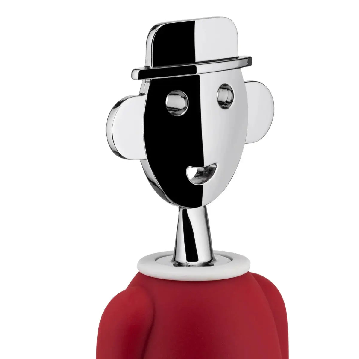 Cavatappi a forma di omino vestito di rosso e bianco con testa cromata dettaglio