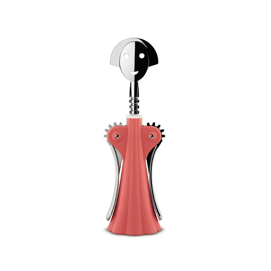 Cavatappi a forma di donna con vestito rosa e testa cromata