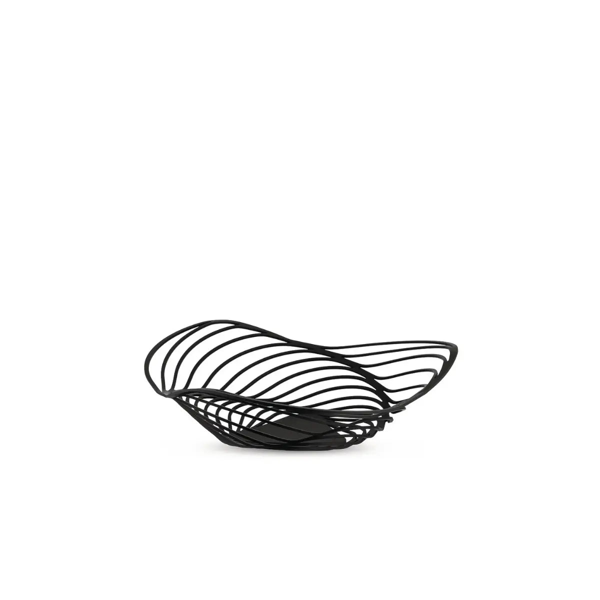 Cestino in acciaio nero con intagli e forma morbida