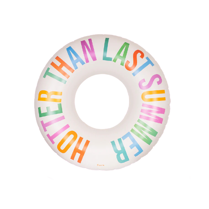 Ciambella salvagente gonfiabile bianca con scritta multicolor "Hotter Than Last Summer"