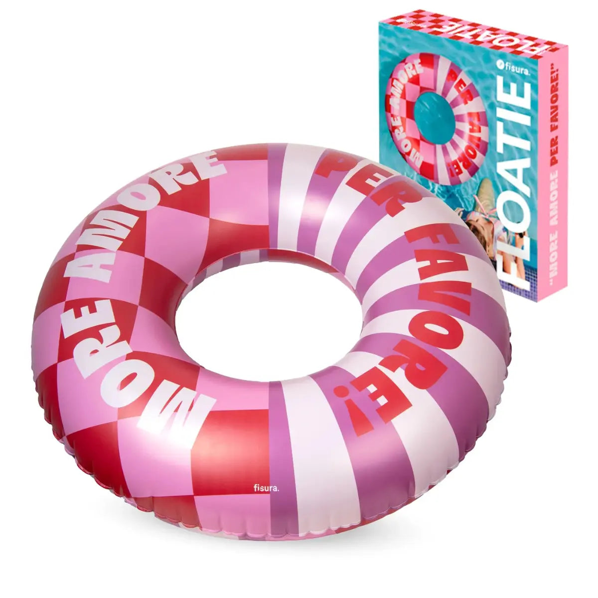 ciambella con confezione con scritta "more amore per favore" 