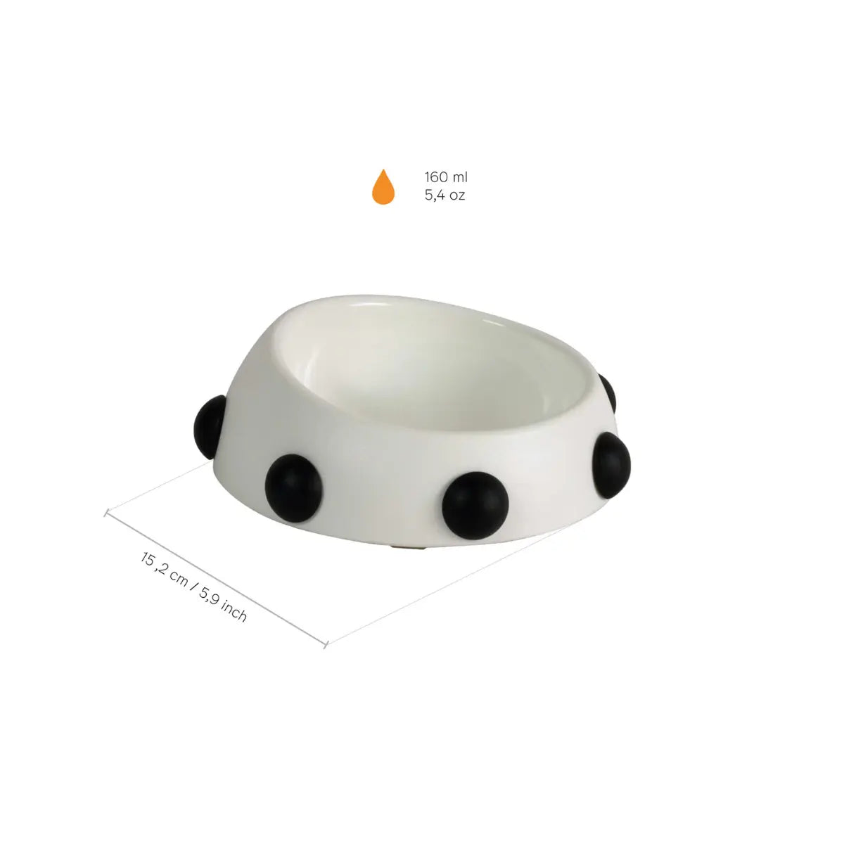 Ciotola bianca con borchie nere con un diametro di 15,2 cm e una capienza di 160 ml