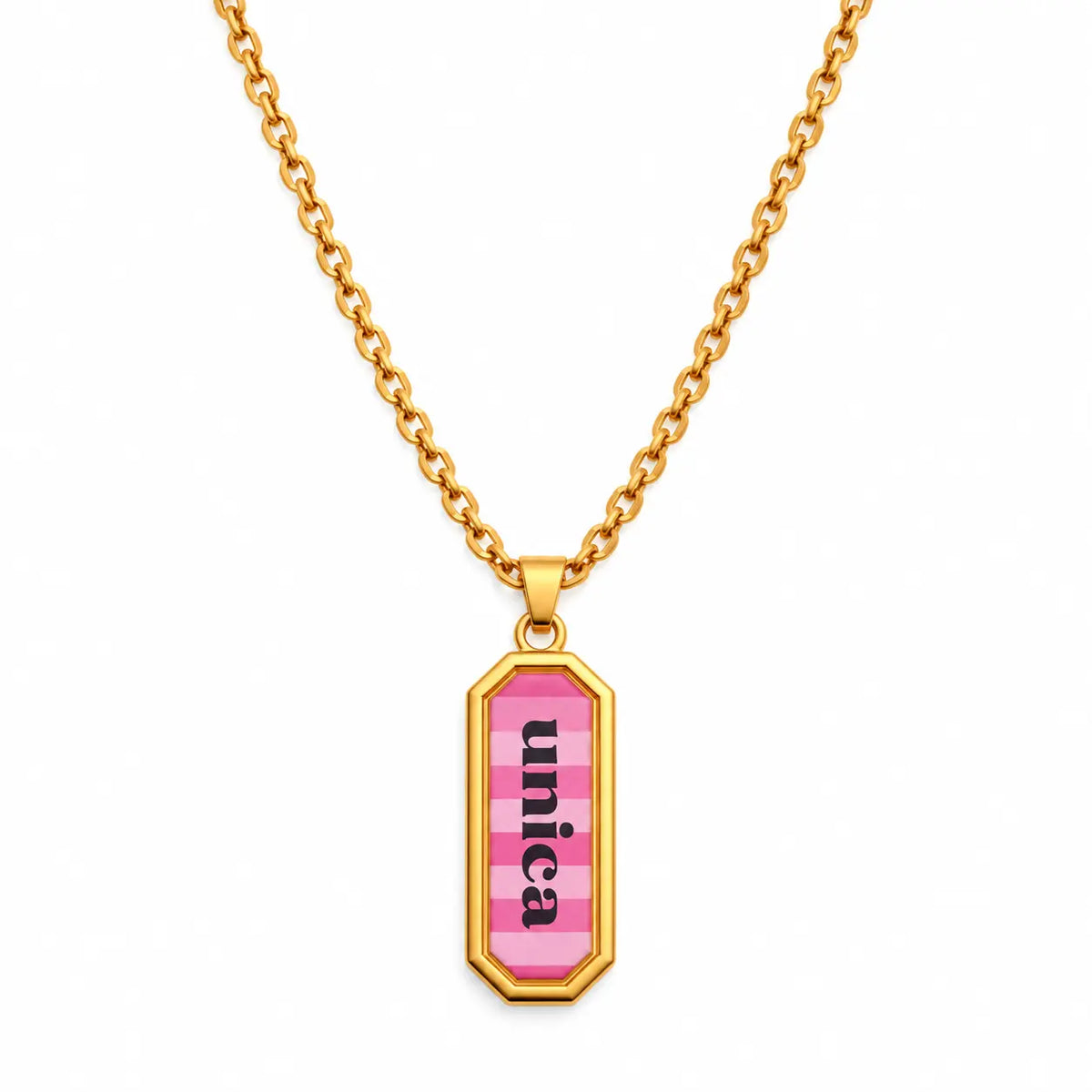 Collana con scritta Unica rosa placcata oro 18K