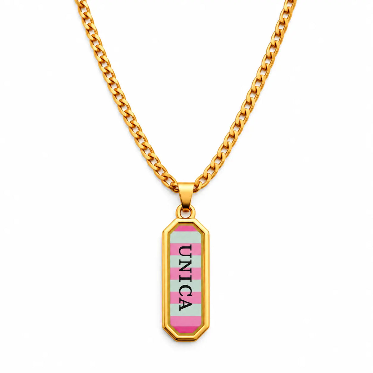 Collana con scritta Unica azzurra placcata oro 18K