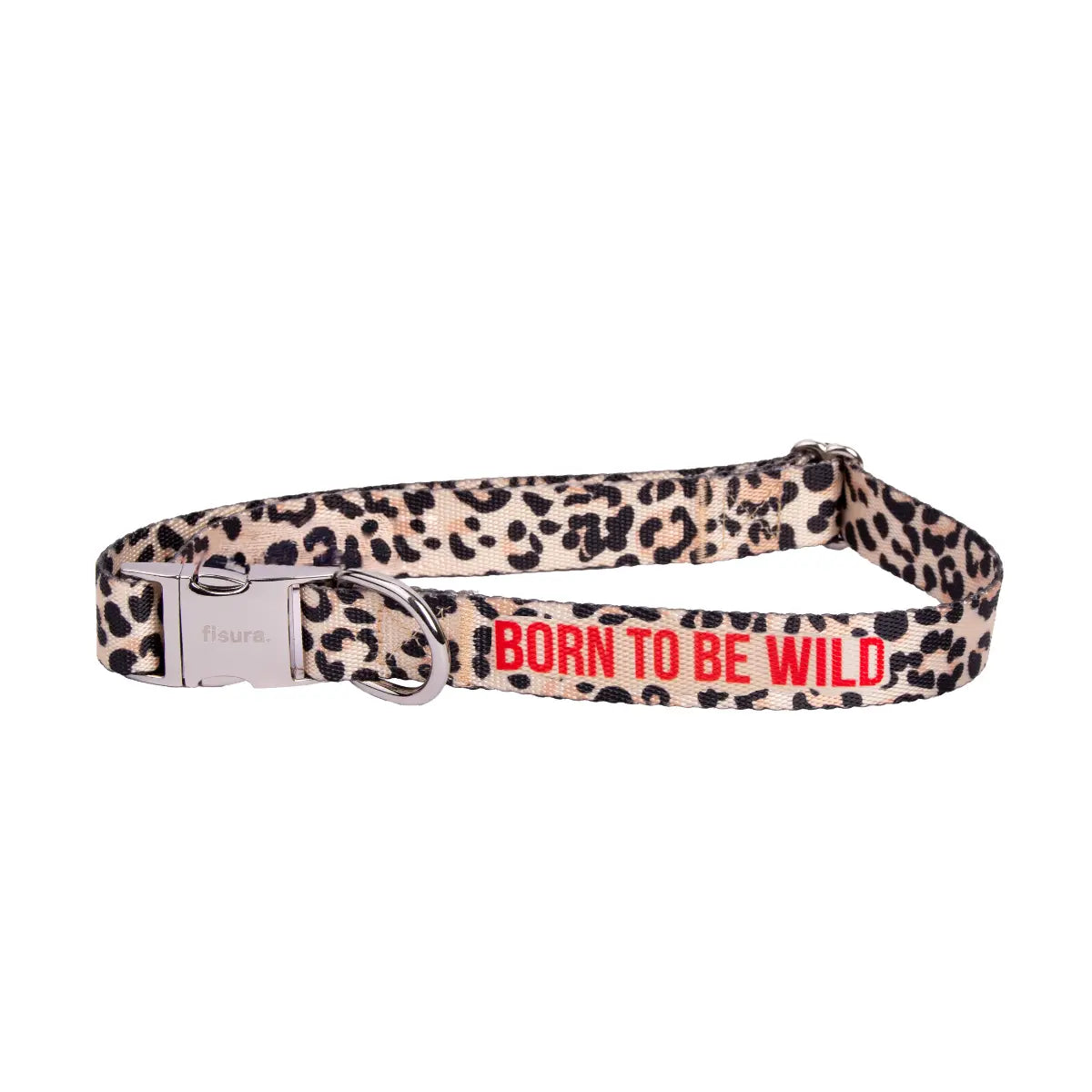 Collare leopardato con scritta rossa Born to be wild 