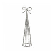 Cono decorativo di colore argento con gioielli e fiocco sulla punta.
