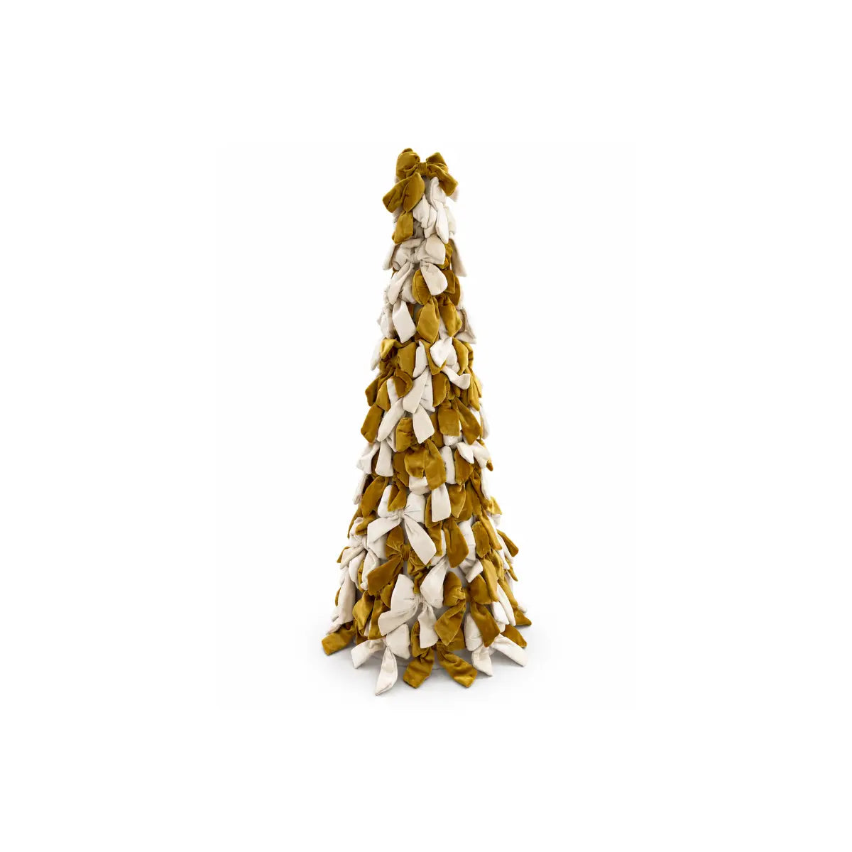 Cono natalizio EDG con fiocchi in velluto avorio e oro, altezza 60 cm