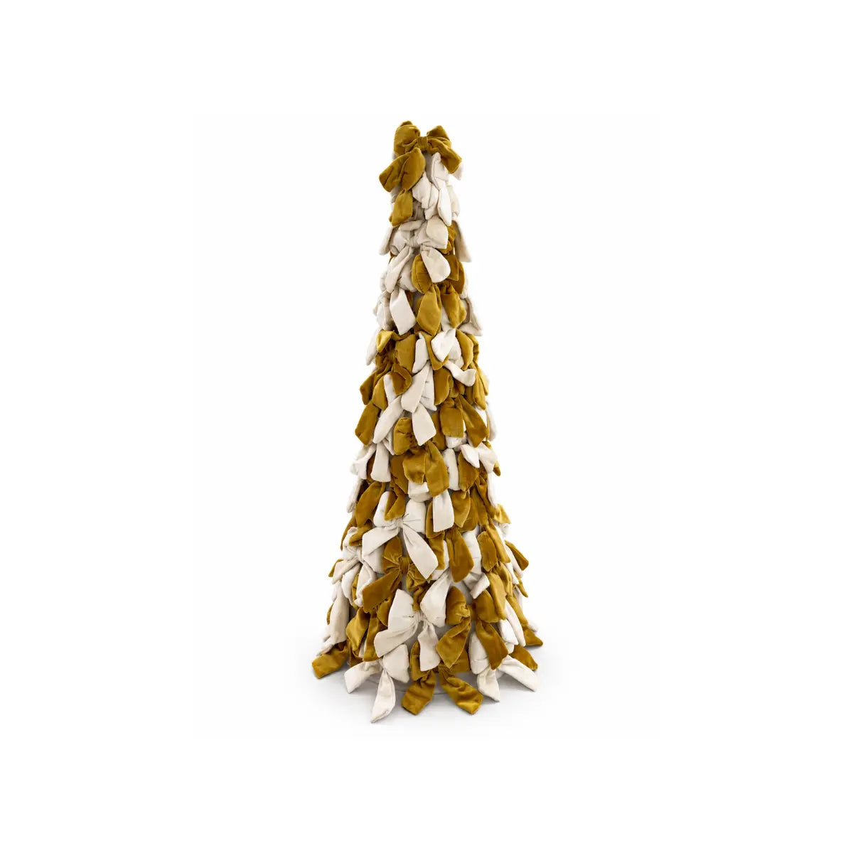 Cono natalizio EDG con fiocchi in velluto avorio e oro, altezza 80 cm