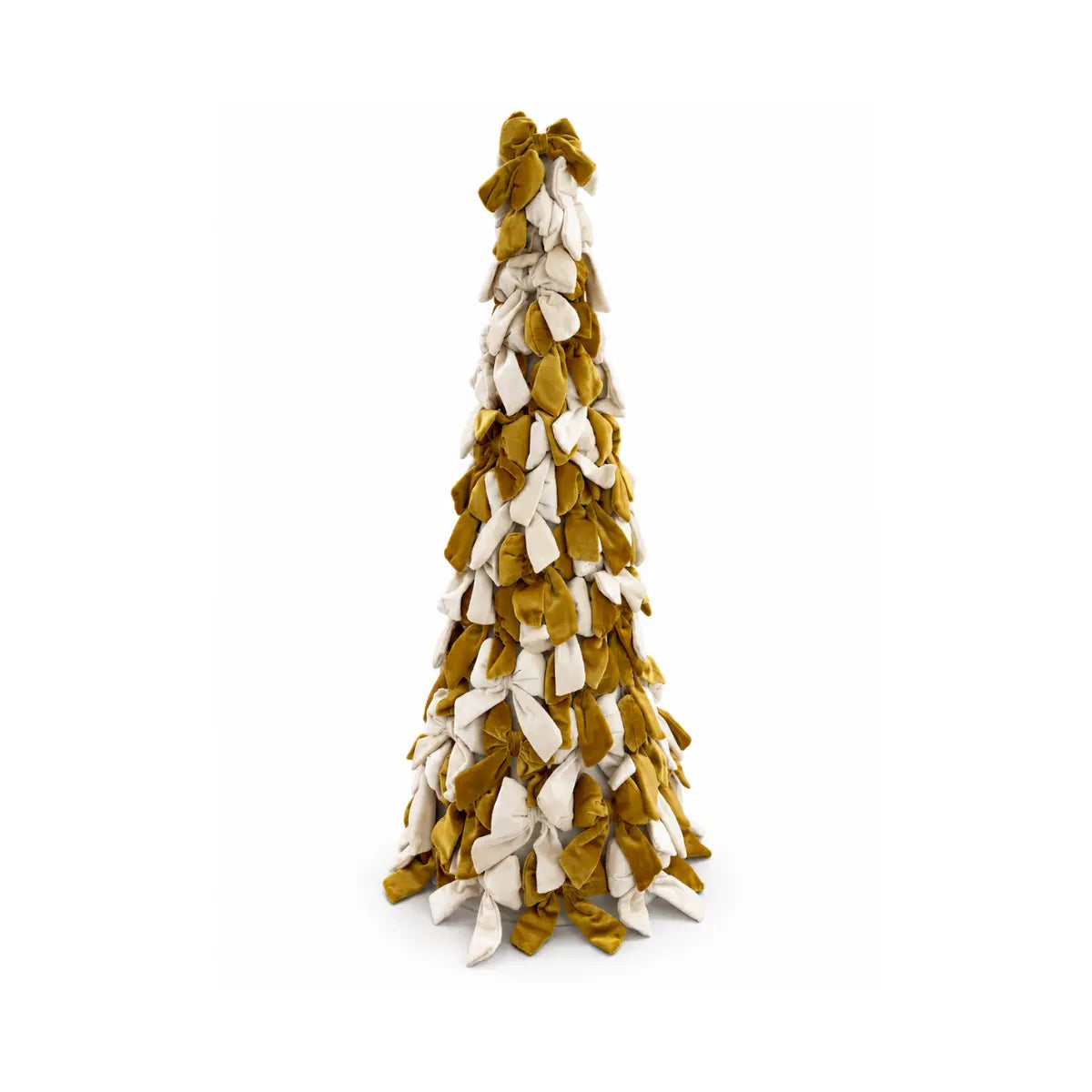 Cono natalizio EDG con fiocchi in velluto avorio e oro, altezza 100 cm