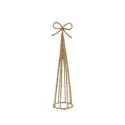 Cono decorativo di colore oro con gioielli e fiocco sulla punta.