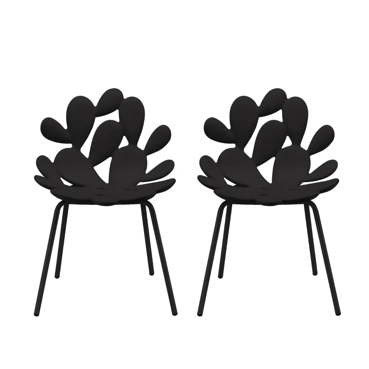 Due sedie nere con una seduta particolare che ricorda il fico d'india