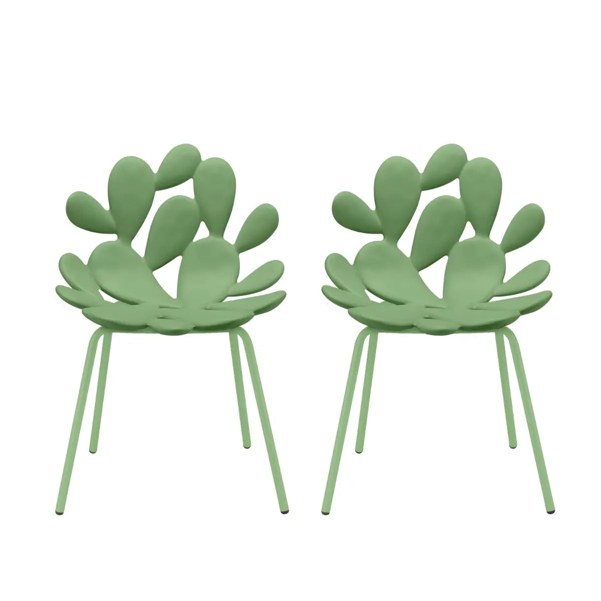 Due sedie verdi con una seduta particolare che ricorda il fico d'india
