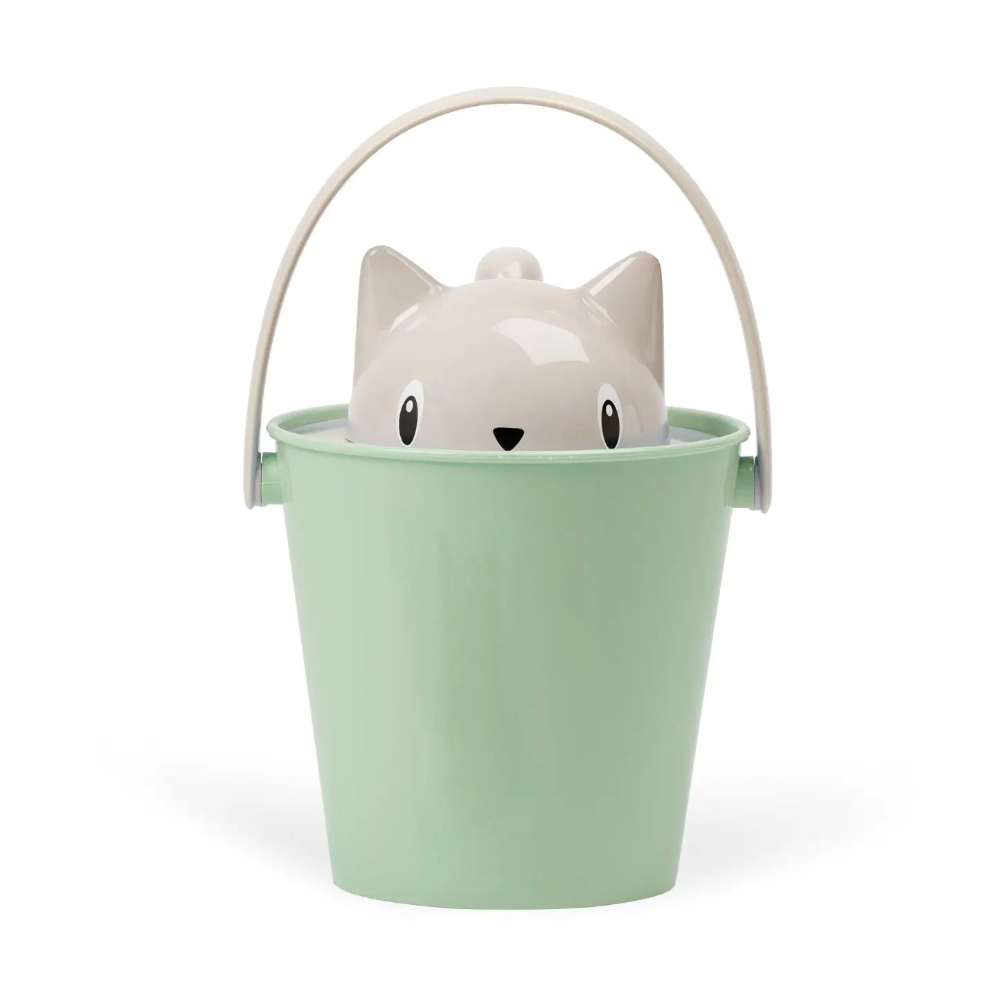 Porta crocchette con gatto grigio per gatti e dettagli verdi