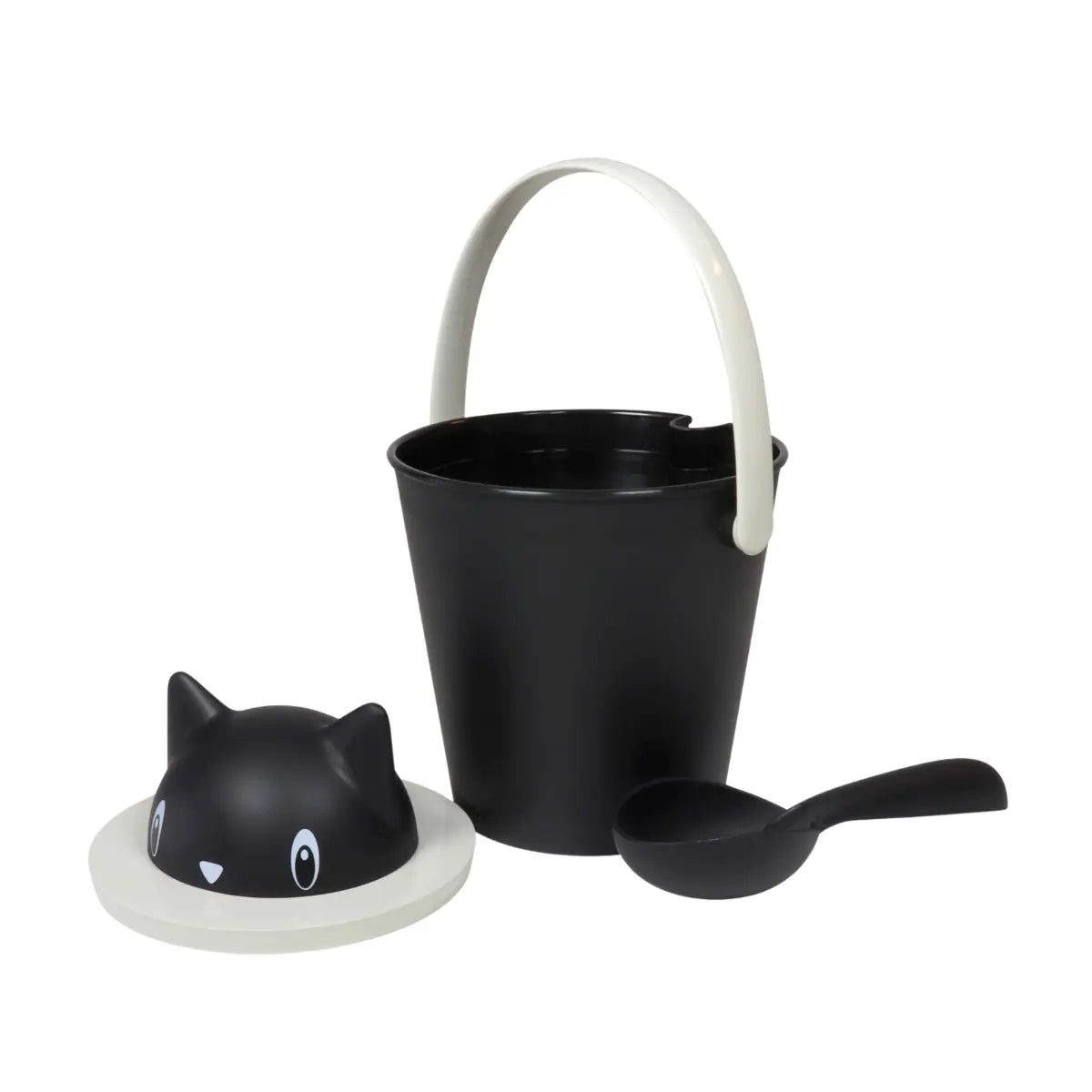 Porta crocchette con secchiello paletta e coperchio con gatto nero 