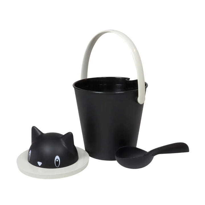 Porta crocchette con secchiello paletta e coperchio con gatto nero 