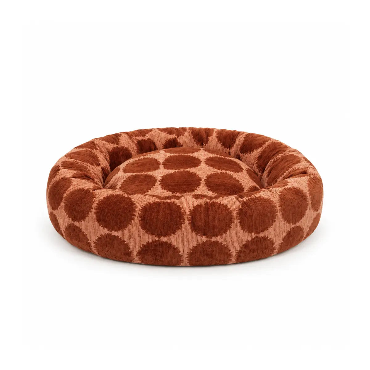 Cuccia rotonda per cani Pois moka e marrone taglia S