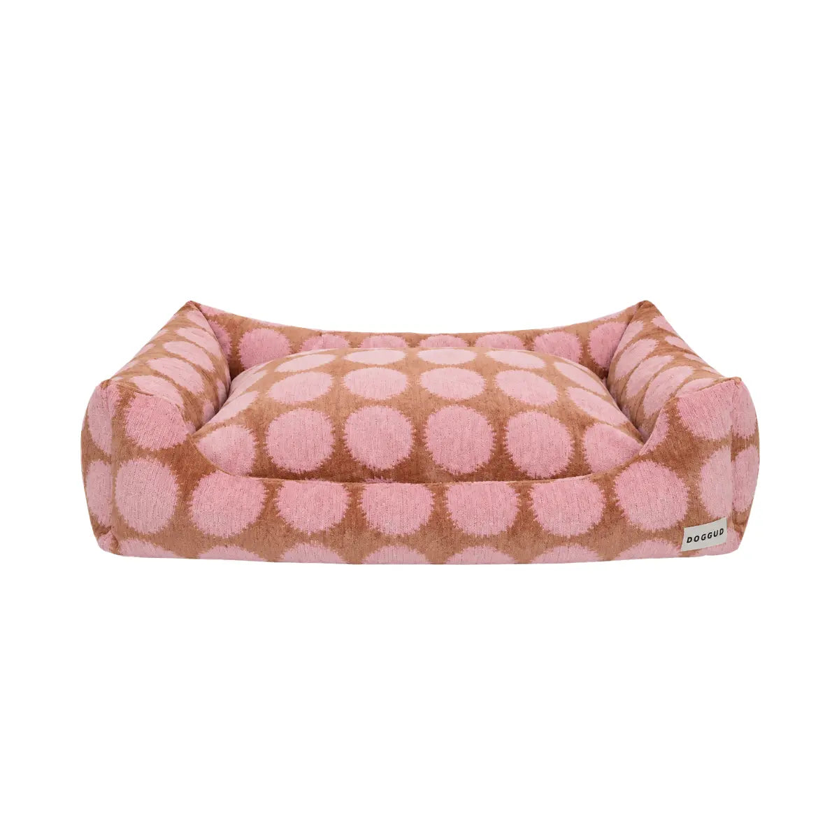 Cuccia sofa per cani in jacquard moka e rosa – Taglia M