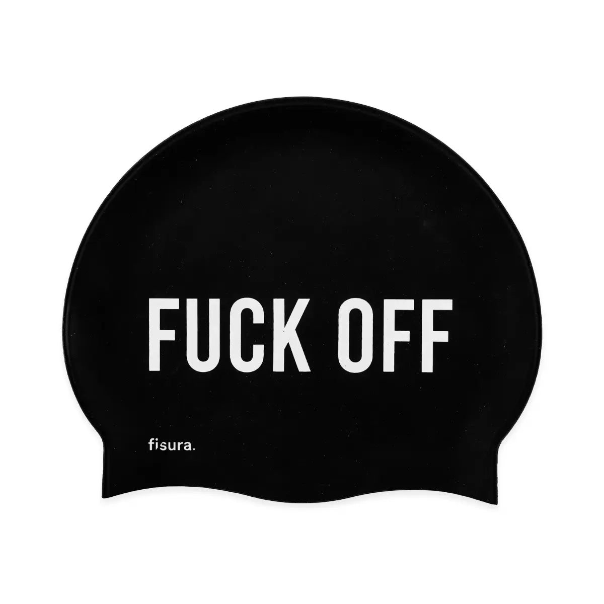 Cuffia da piscina nera in silicone con scritta bianca "Fuck off"